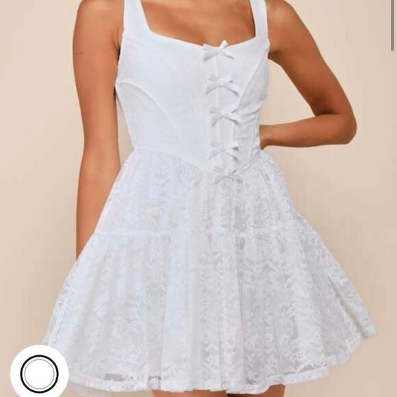 Lulus Truly Flawless White Lace Sleeveless Bow Bustier Mini Dress - Picture 1 of 11